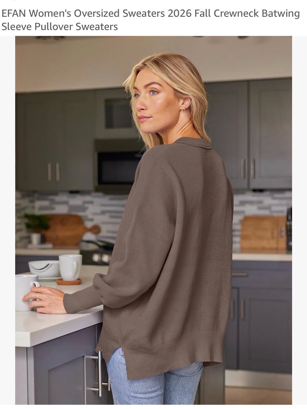 Women's Oversized Brown Efan Crewneck Sweater drop shoulders XL - Picture 6 of 7